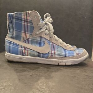 Nike Plaid High-Top Sneakers in Blue and White